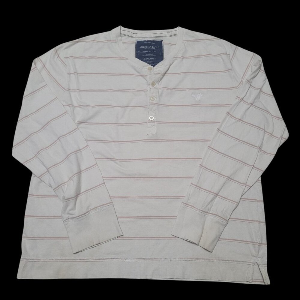 Y2K American Eagle Outfitters Vintage‎ Fit Striped Henley Shirt XXL Preppy Retro